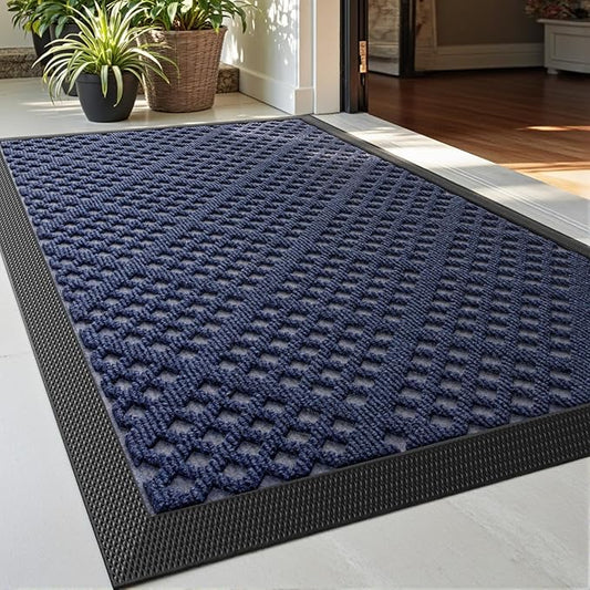 DEXI Front Door Mat Outside Entrance, Rubber Entry Doormat Heavy Duty, Welcome Mats Non Slip for Inside House Floor Entryway Back Doors Exterior Patio, 17x29, Rhombic Blue