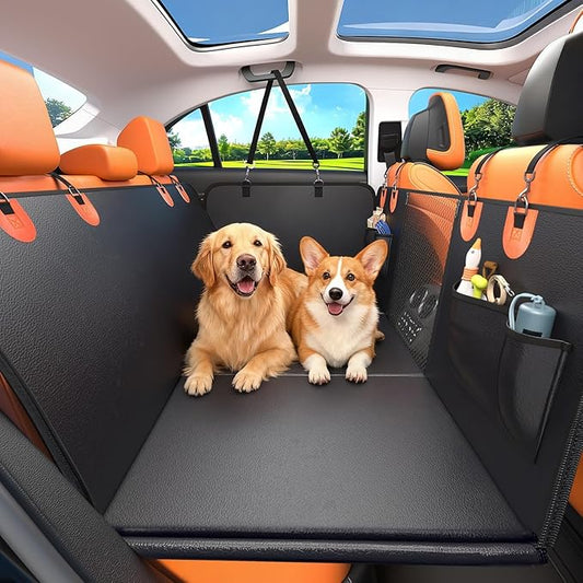 2-In-1 Convertible Hard Bottom Dog Hammock for Car, 100% Waterproof PU Leather Backseat Cover with Zipper Side Flaps, Non-Slip Extender for Large/Elderly Dogs & Multi-Dog Families,Fits SUV/Truck/Sedan