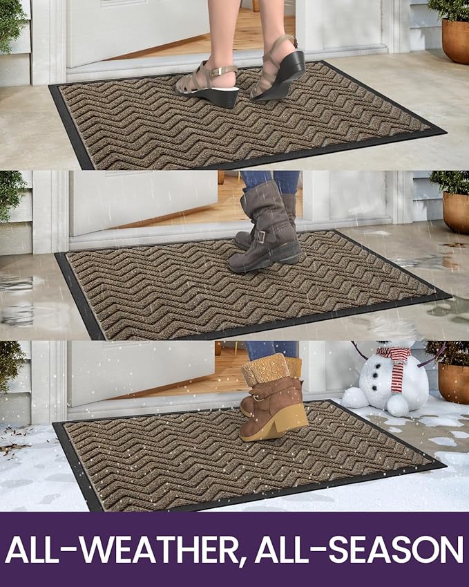 DEXI Front Door Mat Outside Entrance, 4x6 ft Rubber Entry Doormat Heavy Duty, Welcome Mats Non Slip for Inside House Floor Entryway Back Doors Exterior Patio, Chevron Brown