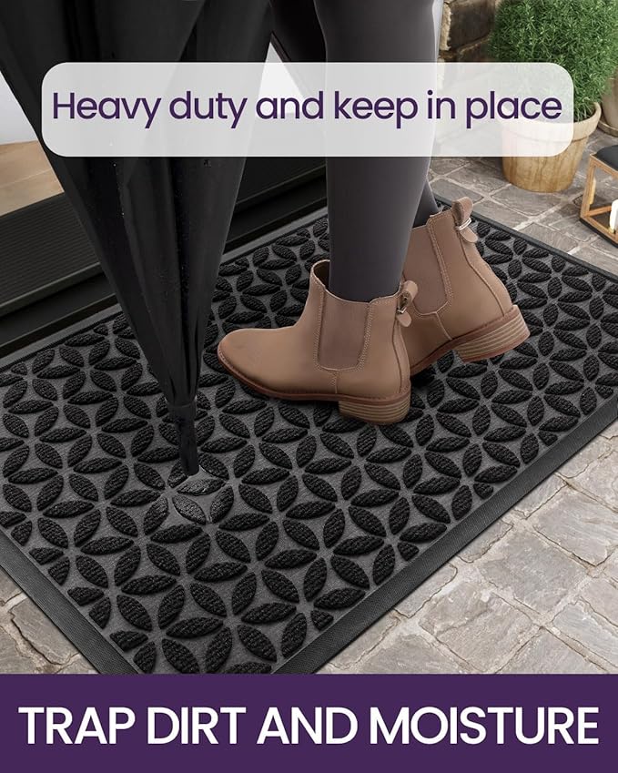 DEXI Front Door Mat Outside Entrance, Rubber Entry Doormat Heavy Duty, Welcome Mats Non Slip for Inside House Floor Entryway Back Doors Exterior Patio, 17x30, Hexafoil Floral