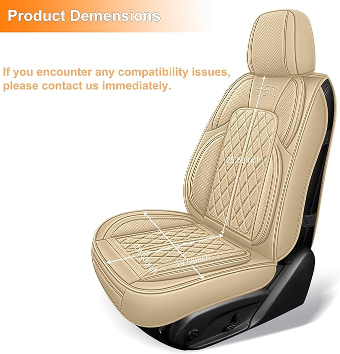 Leather Automotive Seat Covers Universal Fit for Cars, SUV, Sedans, Anti-Slip & Breathable (Beige, Front Seat)