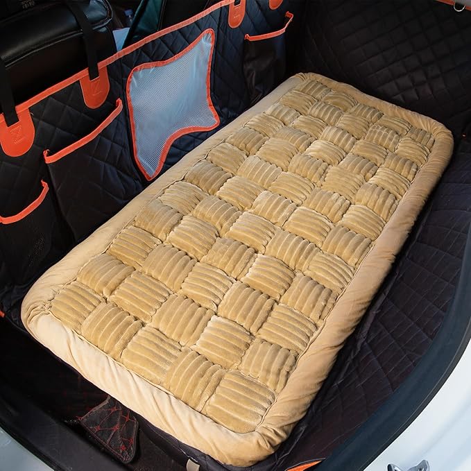 Soulbond Backseat Pet Bed Mat,Dog Bed for Car,Fuzzy Dog Seat Cover for Car Back Seat, Non-Slip Travel Pet Mat, Fit for Backseat Extenders and Seat Covers(Light Brown)