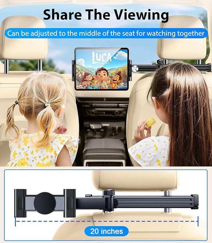 3 in 1 Extension Arm Tablet Holder for Car Headrest with Magnetic Phone Mount Compatible with Magsafe, Adjustable iPad Holder for Car Backseat Rear Facing for Kids Baby, Fit for 4.7"-13", Black
