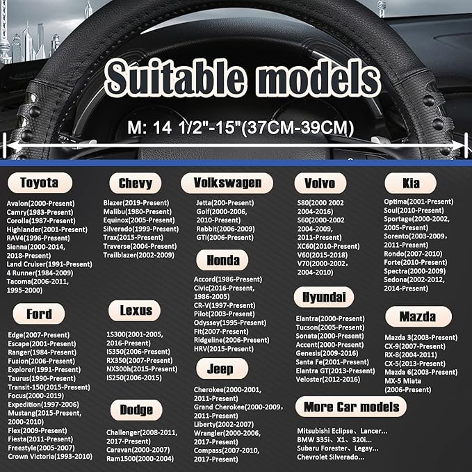 West Llama Microfiber Leather Car Steering Wheel Cover for Men Women,Universal Fit 14.5-15 inch(Leather Nails-Black-Standard Size)