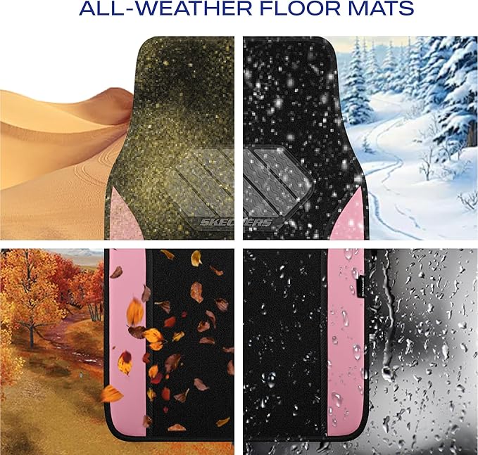 Skechers Car Floor Mats,Waterproof Universal Fit Faux Leather Car Mats,Floor Mats for Cars with Anti-Slip Heel Pad,Fit for SUVs,Vans,Sedans,Trucks,Pink