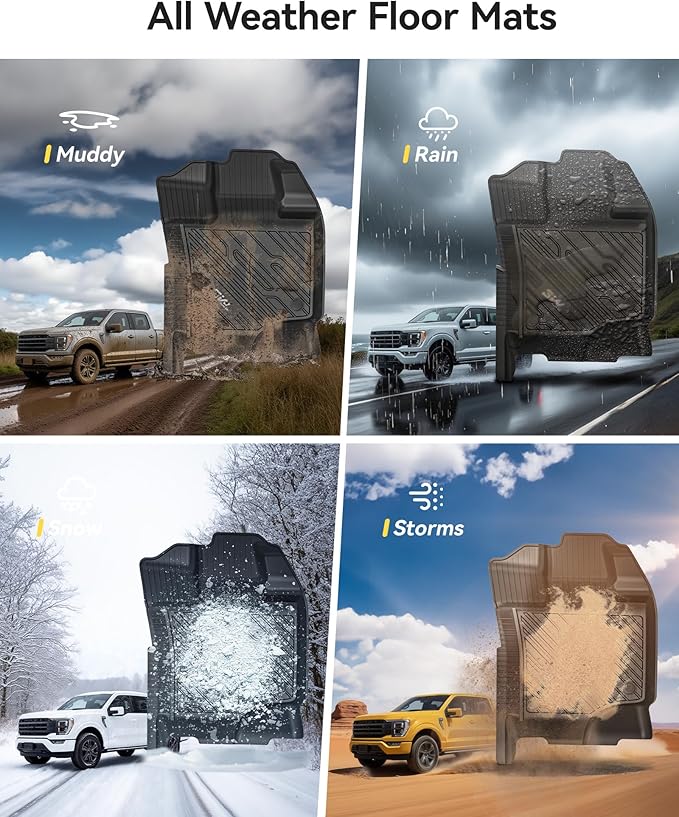 3W Floor Mats Fit for Ford F150/F-150 Lightning SuperCrew Cab 2015-2024 2025, TPE All Weather Custom Fit Car Accessories 1st Only Car Liners Black (Not Fit for Vinyl Floor)