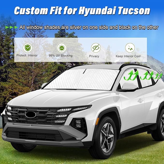 KMF 8pcs Thicken Sun Shades for Hyundai Tucson 2022-2025 Accessories, Full Car Window Covers for Windshield Side Rear, UV Block and Protect Privacy Blackout for Camping Outdoor