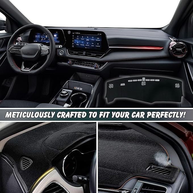 Non-Slip Dash Cover Dashboard Cover Mat Custom Fit Center Console Cover Sunshield Protector Pad Compatible with for Chevy/Chevrolet Equinox 2025 (Not for EV) (Without HUD) (Black Trim)