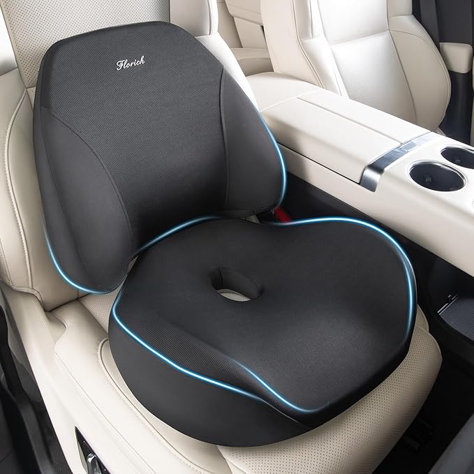 FLORICH Lumbar Support Pillow and Car Seat Cushion, Ergonomic Back Support Pillow and Seat Chair Cushion for Office Chair Memory Foam Lumbar Support and Car Seat Cushion for Car Seat Driver - Black