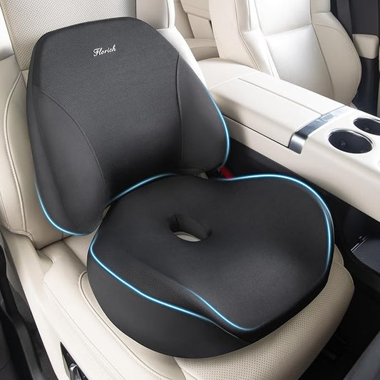 FLORICH Lumbar Support Pillow and Car Seat Cushion, Ergonomic Back Support Pillow and Seat Chair Cushion for Office Chair Memory Foam Lumbar Support and Car Seat Cushion for Car Seat Driver - Black