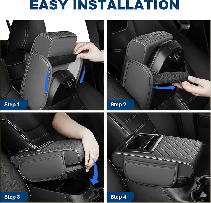 Car Center Console Cover Fit for Volkswagen ID.4 Faux Leather Auto Armrest Box Cover with Cup Holder & Phone Holder Waterproof Leather Armrest Protector Cushion(Grey)