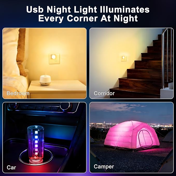 13-in-1 Car USB Night Light - Touch Dimmable LED Filament Lamp with 13 Modes & 7 Colors, USB Interior Lights for Car, Truck, Party, Camping, Holiday, Bedroom, Desktop（1Pcs）
