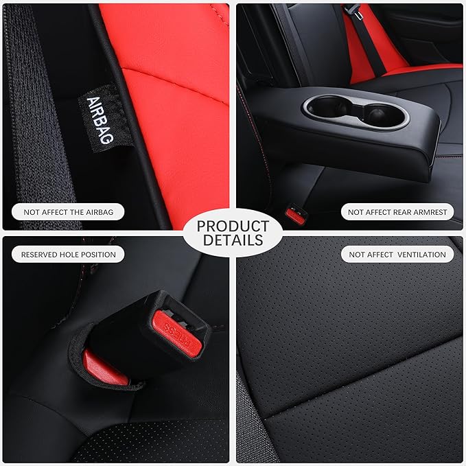 Suitable for Tesla Model 3 Seat Covers, Waterproof Faux Leather Car Seat Covers Full Set forTesla Model 3 2023 2022 2021 2020 2019 2018 2017 (Black+ Red)