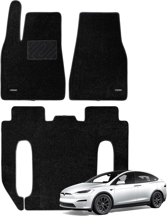 WENNEBIRD Superior Carpet Floor Mats for 2021-2025 Tesla Model X 6 Seats (Not for 5 Seats & 7 Seats), 0.6-Inch Ultra-Thick, Noise-Reducing, All-Weather Waterproof Anti-Slip – 3-Pc Set
