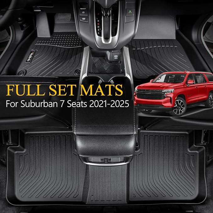 Wailtnb-All Weather Floor Mats & Cargo Liner for Chevrolet Suburban 7 Seats 2021-2025 /GMC Yukon XL 7 Seats with 2nd Bucket Seats Custom Fit Chevy Suburban Waterproof Durable Accessories for Suburban
