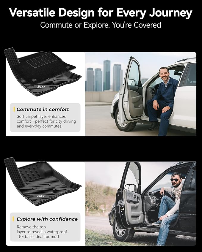 3W Floor Mats & Carpets (1st and 2nd Rows) Fit for Ford Bronco Sport 2021-2024 All Weather TPE Car Accessories Custom Fit Full Set Ford Bronco Sport Car Mats (Not for Bronco & Rubberized Floor)