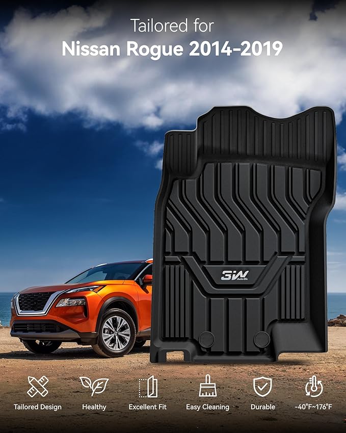 3W Floor Mats & Cargo Liner for Nissan Rogue 2014-2020 All Weather TPE Full Set Nissan Rogue Accessories Custom Fit Car Mats with Trunk Mat (NOT for Sports)