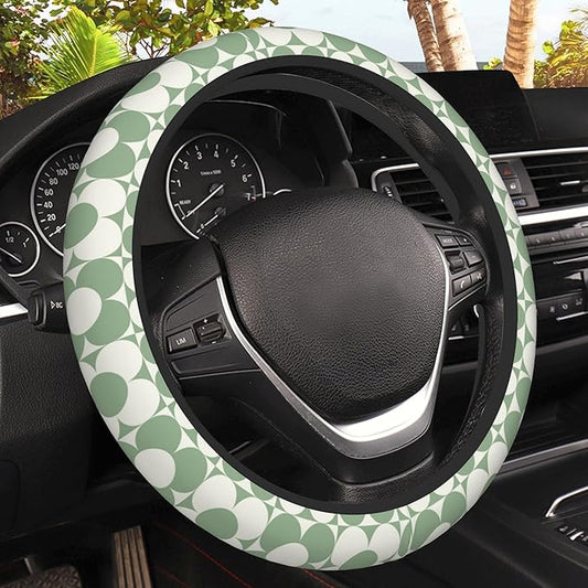 Vintage Grid Flowers Car Steering Wheel Cover, Non-Slip Absorbing Sweat Car Wheel Cover Accessories for Men Women,Universal 15" Fit Auto SUV Vans Trucks