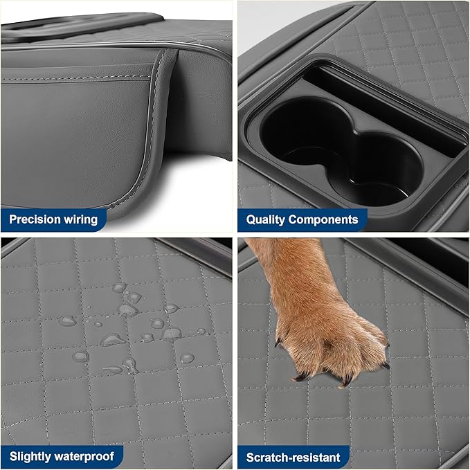 Car Center Console Cover Fit for Volkswagen ID.4 Faux Leather Auto Armrest Box Cover with Cup Holder & Phone Holder Waterproof Leather Armrest Protector Cushion(Grey)