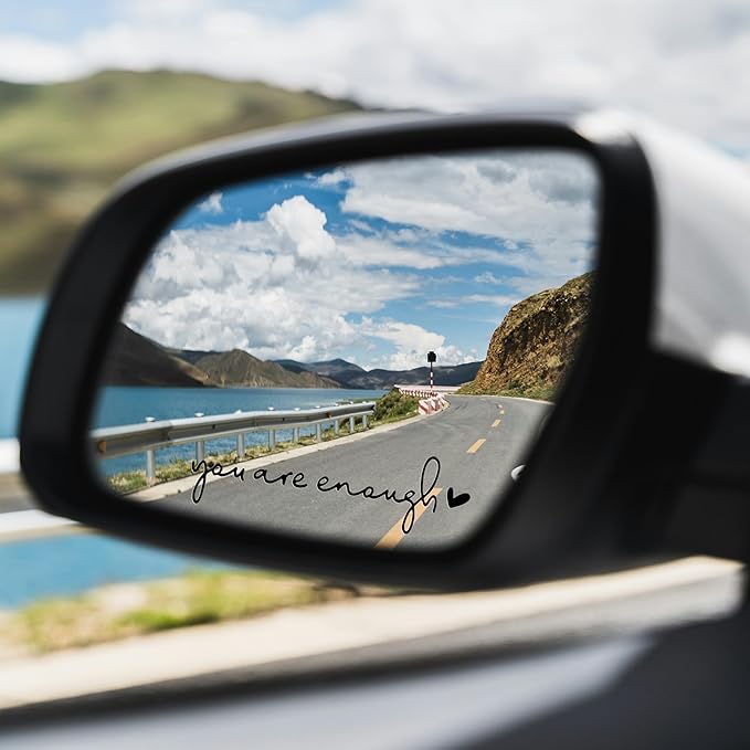 3X Hello Beautiful Rearview Mirror Decal, Vanity Mirror Stickers, Rear View Mirror Sticker, Car Mirror Stickers. (You are Enough Black)