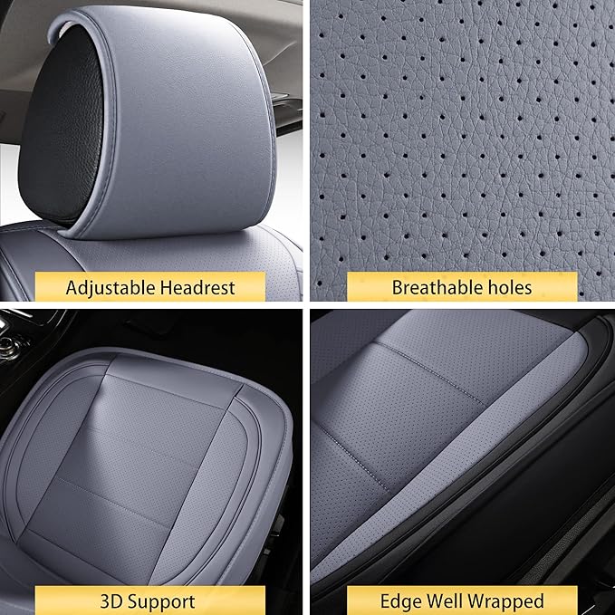 AOOG Leather Car Seat Covers with Car Backseat Organizer, Universal fit Automotive Vehicle Most Sedan SUV Pick-up Truck (Full Set, Grey)