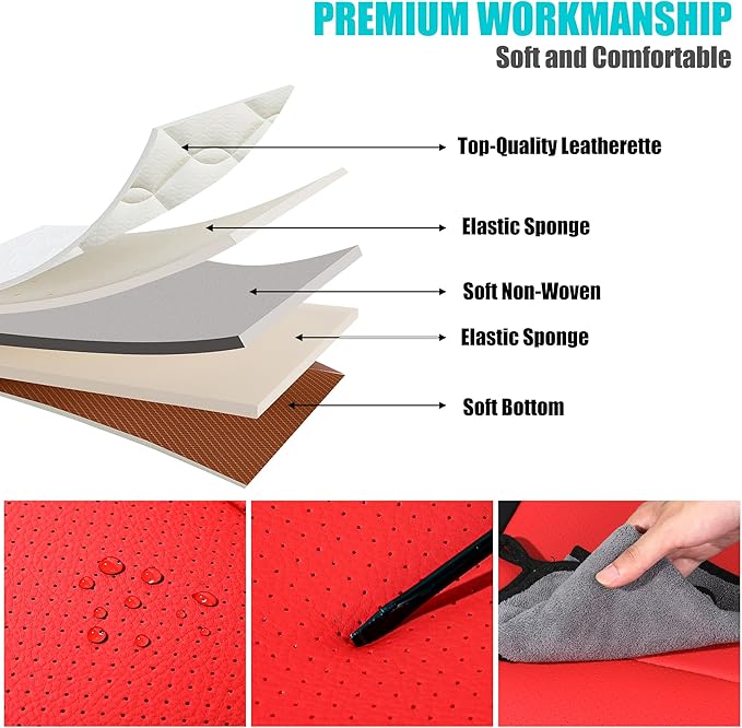 AOOG Leather Car Seat Covers Fit RAV4, Waterproof Faux Leather Seat Covers Custom Fit for Toyota RAV4 2019 2021 2022 2023 LE,XLE,XLE Premium, Limited (Full Set, Black&Red)