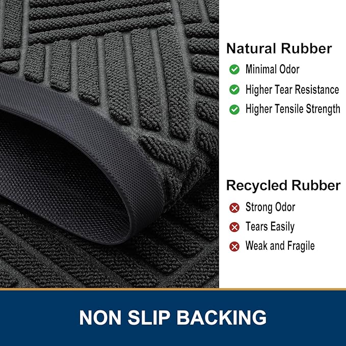 Smiry Front Door Mat Outside Entrance, Heavy Duty Outdoor Indoor Natural Rubber Doormat, Non Slip, Trap Dirt and Moisture, Easy Clean, Low Profile Patio Porch Entryway Mat, 47x32, Black
