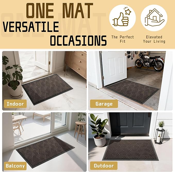 Yimobra Large Door Mat 47x24, All-Weather Waterproof Non-Slip Welcome Matt Outdoor, Heavy Duty Non Slip Doormat for Entryway for Patio and Garage Indoor, Easy Clean, Brown