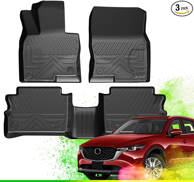 TPE All-Weather Floor Mats for Mazda CX-5 2017-2022 2023 2024 2025 | Custom Fit Heavy Duty Truck Floor Liners | Front & Rear Row Protection | Durable, Odorless, Easy to Clean (3-Piece Set, Black)