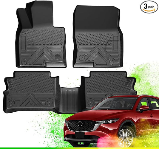 TPE All-Weather Floor Mats for Mazda CX-5 2017-2022 2023 2024 2025 | Custom Fit Heavy Duty Truck Floor Liners | Front & Rear Row Protection | Durable, Odorless, Easy to Clean (3-Piece Set, Black)
