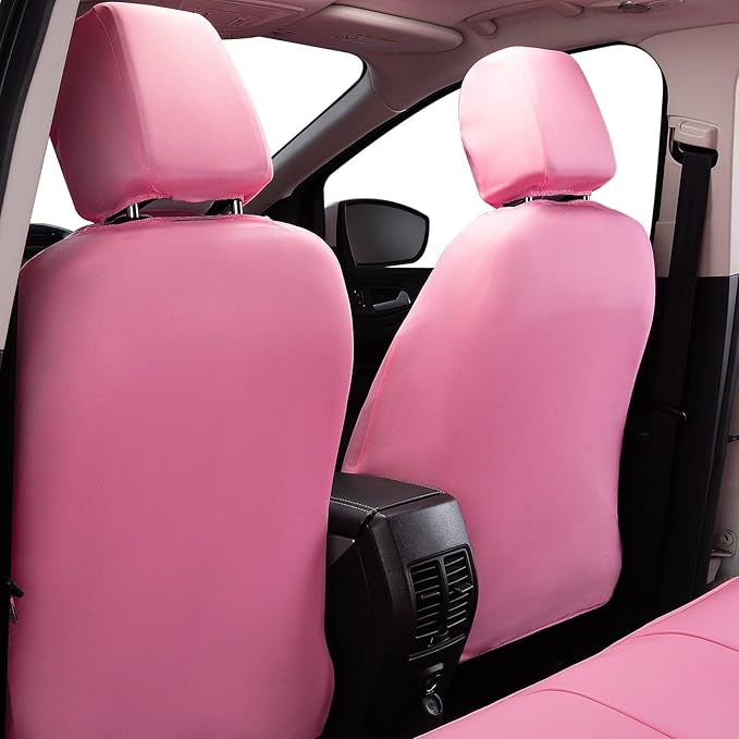 Flying Banner car seat Covers Protects Water Proof Faux Leather Carbon Fiber Fronts Rear Bench Covers (Pink Pink, Full Set - 8PCS)