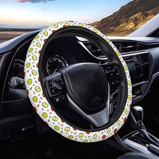 Dujiea Green and Red Fruit Elastic Stretch Steering Wheel Cover, Anti-Slip and Durable Car Steering Wheel Accessories for Women Men, 15 Inch Universal Fit Car, Truck, SUV