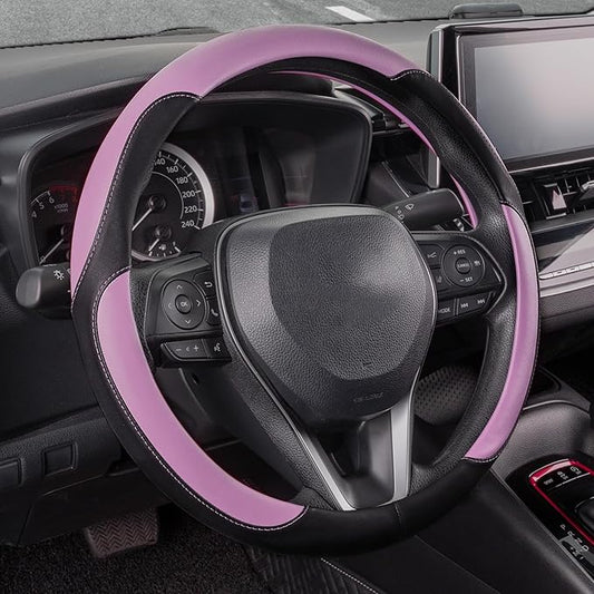SEG Direct Car Steering Wheel Cover for Women Men, Standard Size 14.5-15 inch (37-39 cm), Auto Interior Accessories, Black and Radiant Orchid