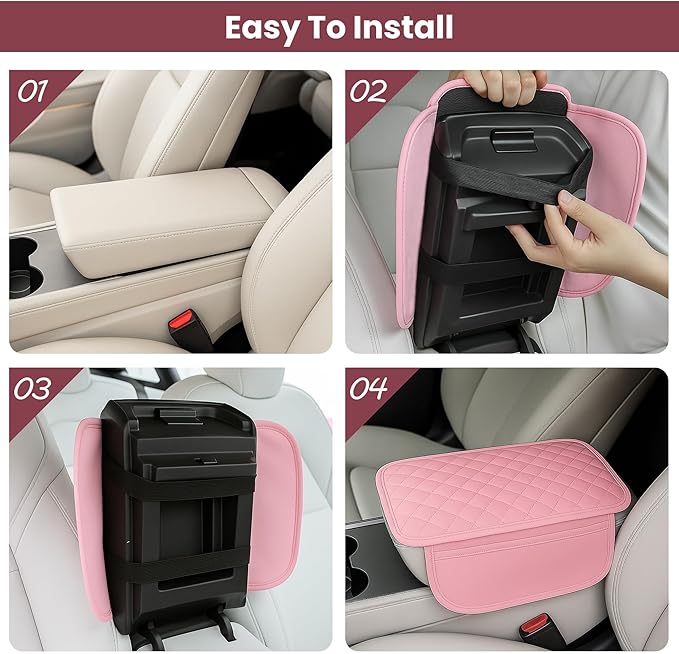 Upgraded Car Center Console Cover with 2 Storage,Arm Rest Covers Armrest Cover for Car, Microfiber Leather Car Armrest Cover Cushion, Universal Car Interior Accessories for Vehicles（Pink Longer）