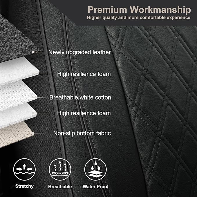 GIANT PANDA Front Car Seat Cover for Jeep, Piping Leather Bucket Seat Covers Custom Fit Jeep Grand Cherokee Wrangler Compass Gladiator Wagoneer Renegade Liberty Patriot (Black)