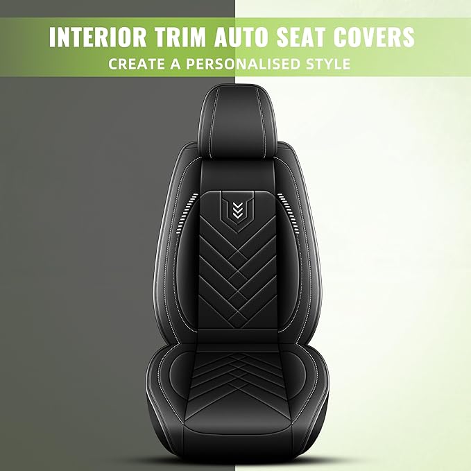 AOMSAZTO 2 Front Seat Covers Fit for VW/Volkswagen Atlas 2018-2025: First Row 2PCS Faux Leather Waterproof Seat Covers Automotive Seat Cushion Protector(Black)