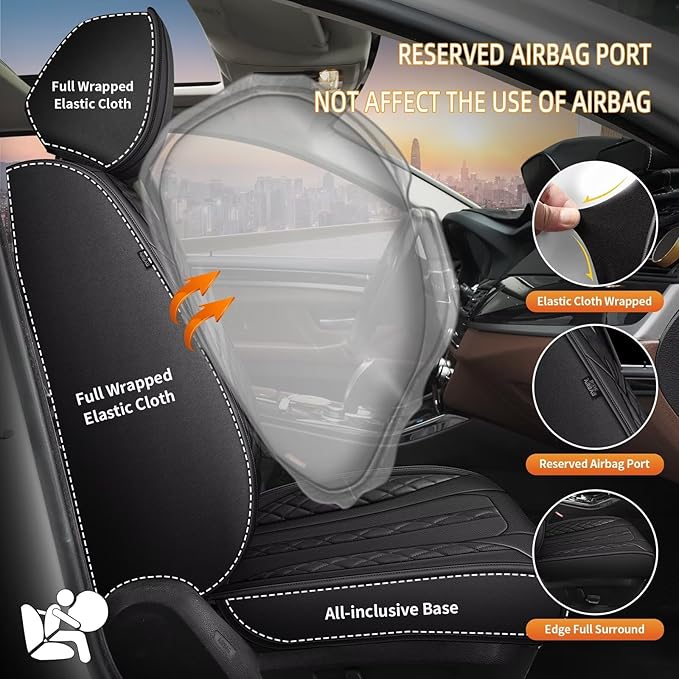 AOMSAZTO Car Seat Cover Fit for Chevrolet Blazer 2019-2025 2026 Leather Vehicle Cushions Cover Seat Protector Automotive 2PCS Front Seat Covers Waterproof Compatible Airbag Black