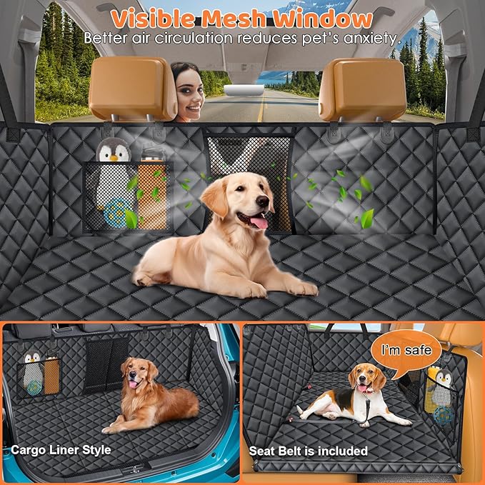 URPOWER XL Back Seat Extender for Dogs, Hard Bottom Dog Car Seat Cover for Full-Size SUVs & Crew Cab Trucks, Waterproof Dog Hammock Pet Travel Bed Rear Seat Protector Holds 400lbs for F150/ Silverado