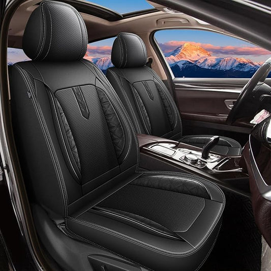 AOMSAZTO Car Seat Covers 2PCS Front Fit for Chevrolet Chevy Equinox 2010-2025 2026 Leather Car Seat Cover Automotive Seat Cushion Seat Protector Waterproof Compatible Airbag(2 Front Seats,Black)