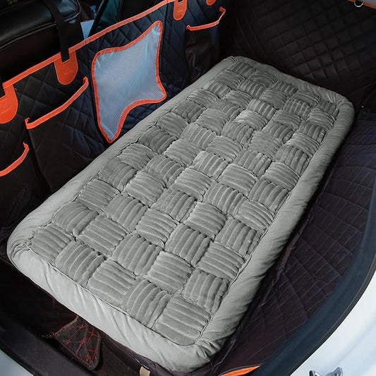Soulbond Backseat Pet Bed Mat,Dog Bed for Car,Fuzzy Dog Seat Cover for Car Back Seat, Non-Slip Travel Pet Mat, Fit for Backseat Extenders and Seat Covers(Light Gray)