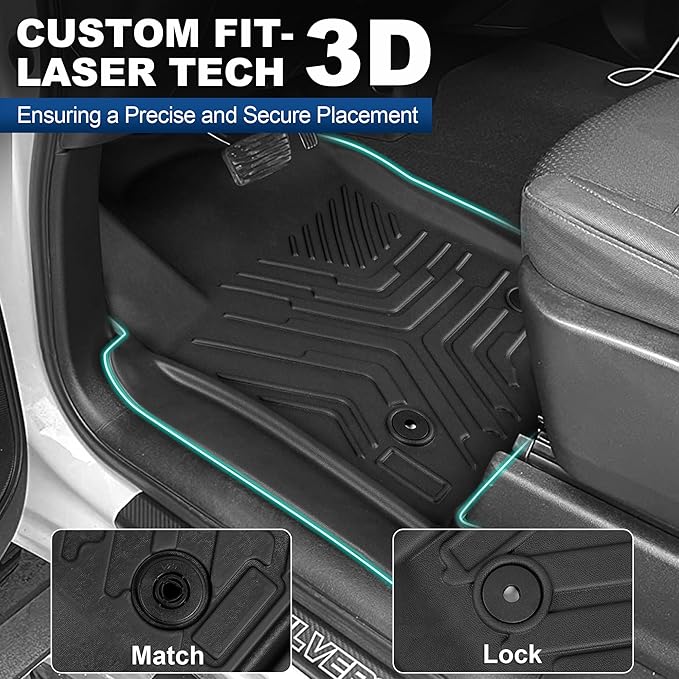 Weize Floor Mats Cargo Liner for Chevrolet Silverado 1500/GMC Sierra 1500 2019-2024 2025, Chevy Silverado/GMC Sierra 2500HD/3500HD Crew Cab 2020-2024 2025 (Rear Row with Carpeted Under-seat Storage)