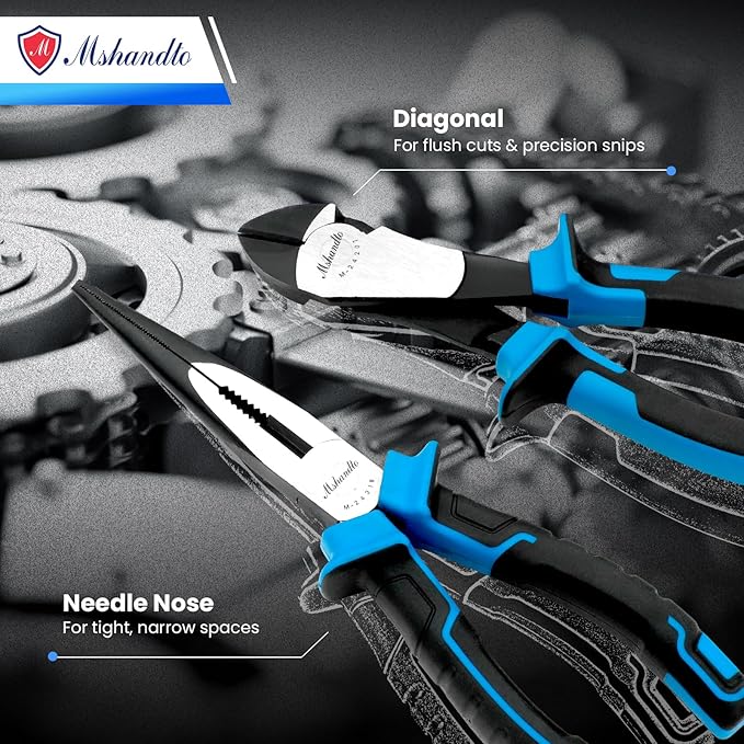 2 Pieces Plier Set, Including 8" Needle Nose Pliers and 7" Diagonal Cutting Pliers, Premium High Carbon Steel Construction for Plumbing, and General Applications Multi-use Tools Set