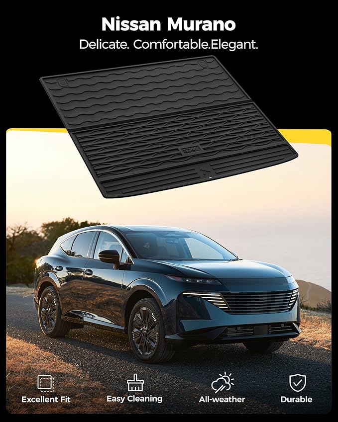 3W Cargo Liner for Nissan Murano 2025, Custom Fit All Weather TPE Non-Slip Heavy Duty Trunk Mat for Murano, Black