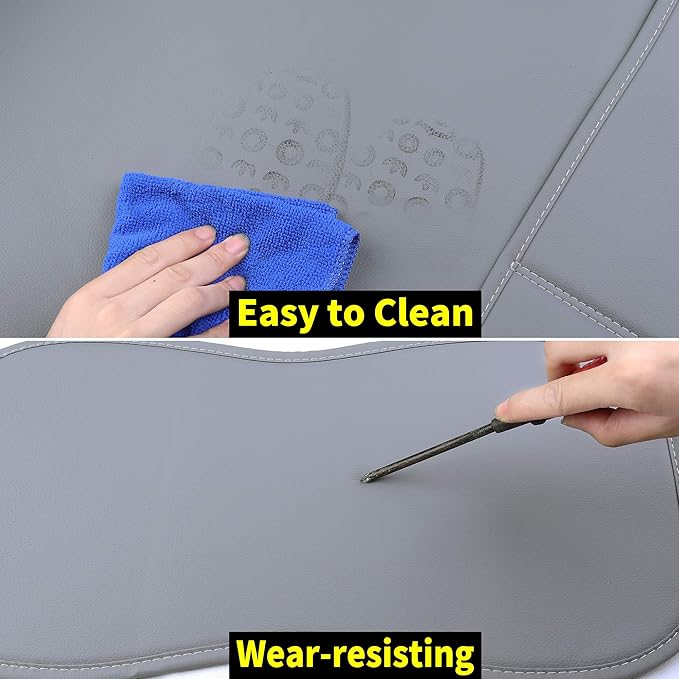 Aierxuan Car Seat Covers Full Set 5pcs with Waterproof Leather, Airbag Compatible Automotive Vehicle Cushion Cover Universal Fit for Most Cars (Grey)