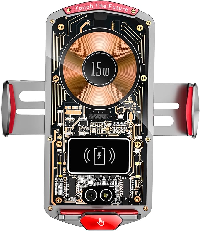 Wireless Car Charger Mount,Phone Holder,15W Fast Charging, Air Vent Clamp,Auto Clamping,360° Rotating Ball Joint,Transparent Case,Compatible with iPhone 16/15/14/13/12/11/10, Samsung Galaxy Series