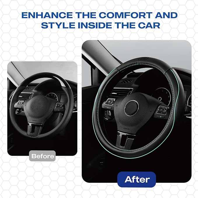 Skechers Memory Foam Steering Wheel Cover,Piping Microfiber Leather Steering Wheel Cover Sporty Universal Fit 14" 1/2-15" Car Wheel Protector for Men Women Fit Suvs,Vans,Sedans,Car,Trucks,Mint