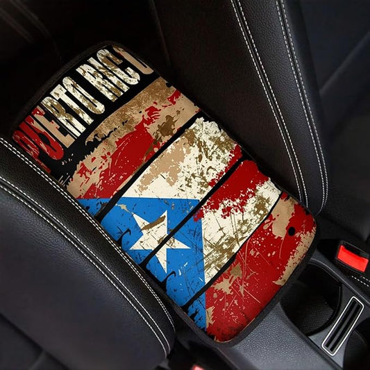 Auto Center Console Pad,Car Armrest Seat Box Cover Protector Universal Fit for Most Vehicle SUV Trucks, Art Poerto Rico Flag