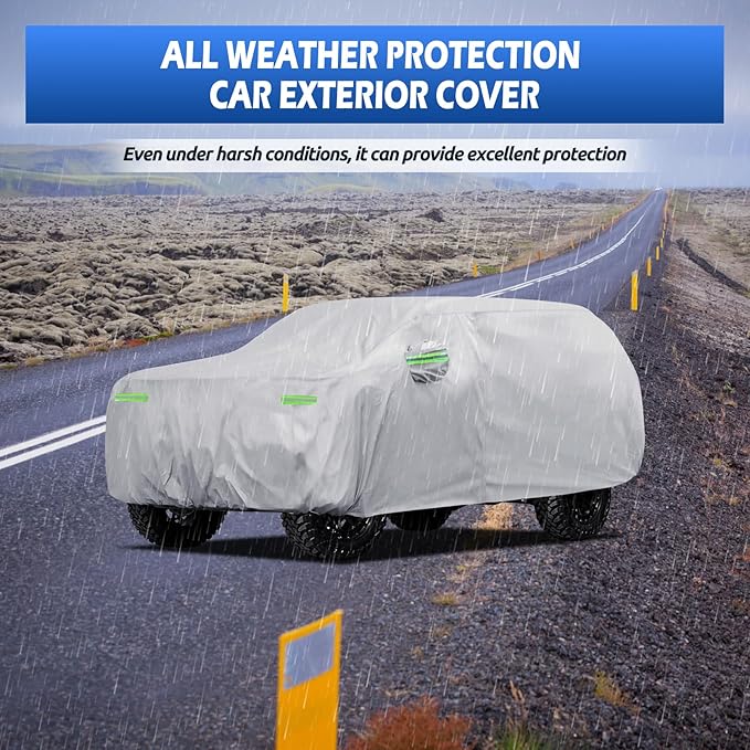 Car Cover Custom Fit for Chevrolet Chevy Suburban 1973-2025, Migaven Waterproof Full Exterior Cover Sun Rain Protection with Door Zipper and Cotton Lining, Silver