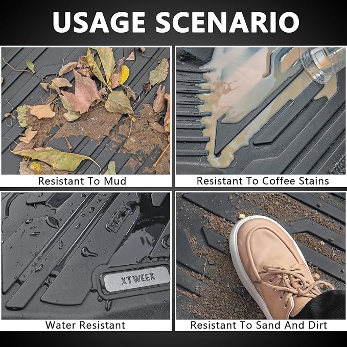 TPE All-Weather Floor Mats for 2015-2025 Ford F-150 | F-150 Lightning SuperCrew Cab (Rear w/o Fold Flat Storage) - 1st & 2nd Row, 3pcs Black | Mud Proof & Easy to Clean Car Liners Truck Mats