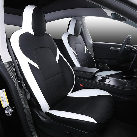 Suitable for Tesla Model Y Seat Covers, Waterproof Faux Leather Car Seat Covers Full Set for Tesla Model Y 2020 2021 2022 2023 2024 (Black+ White)